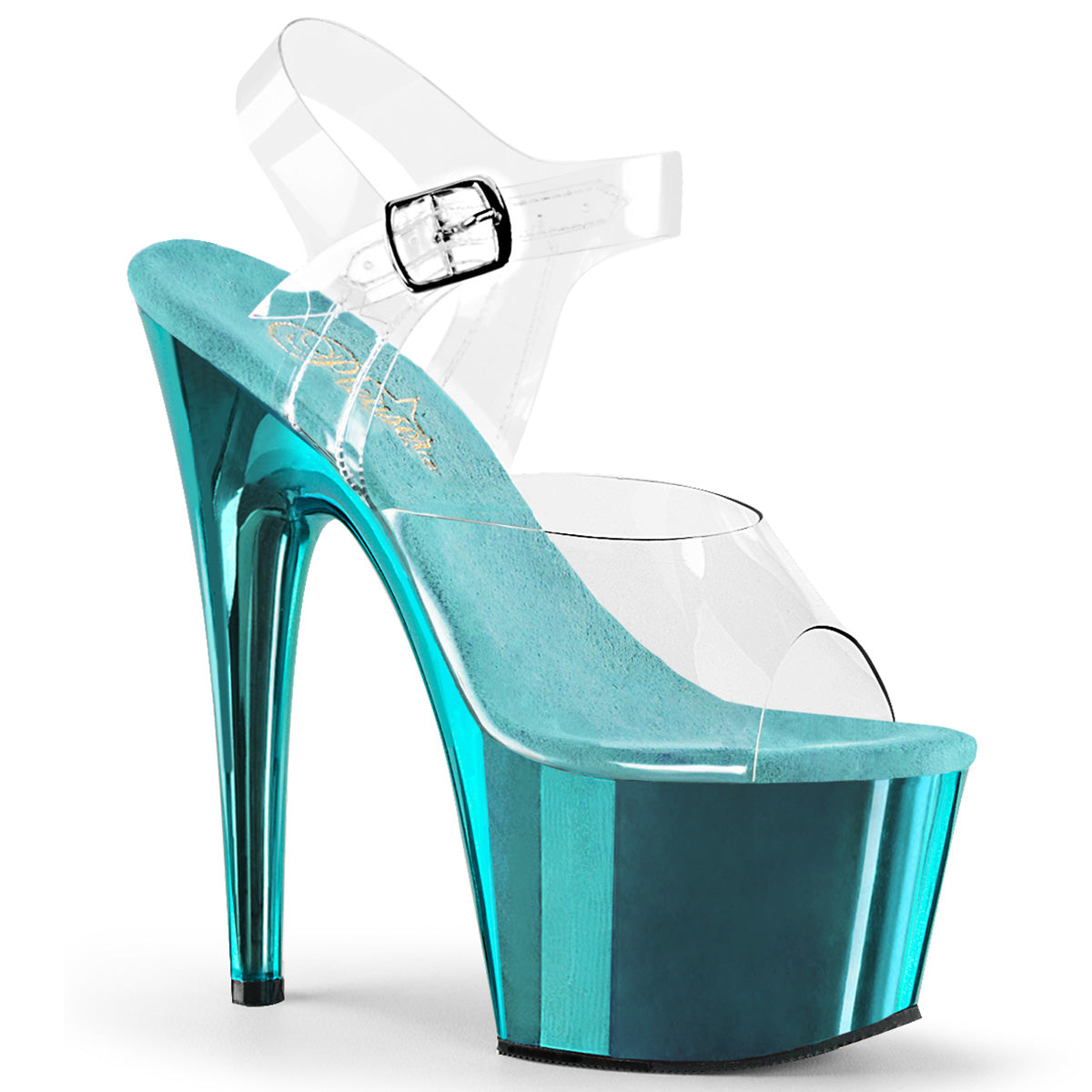 Pleaser Womens Sandals ADORE-708 Clr/Turquoise Chrome