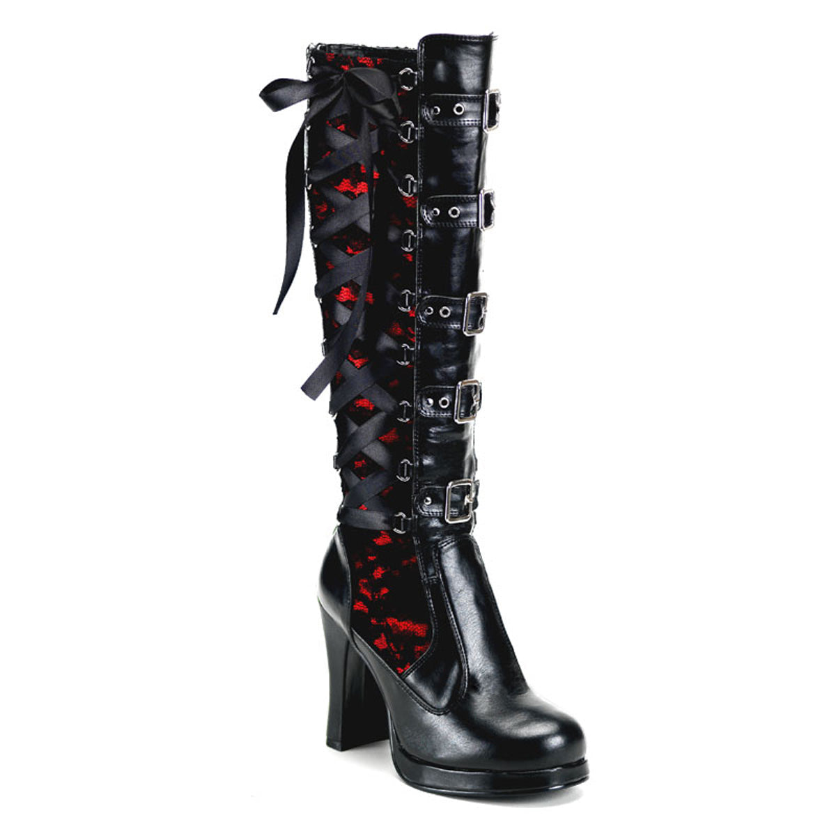 DemoniaCult Womens Boots CRYPTO-106 Blk-Red Vegan Leather