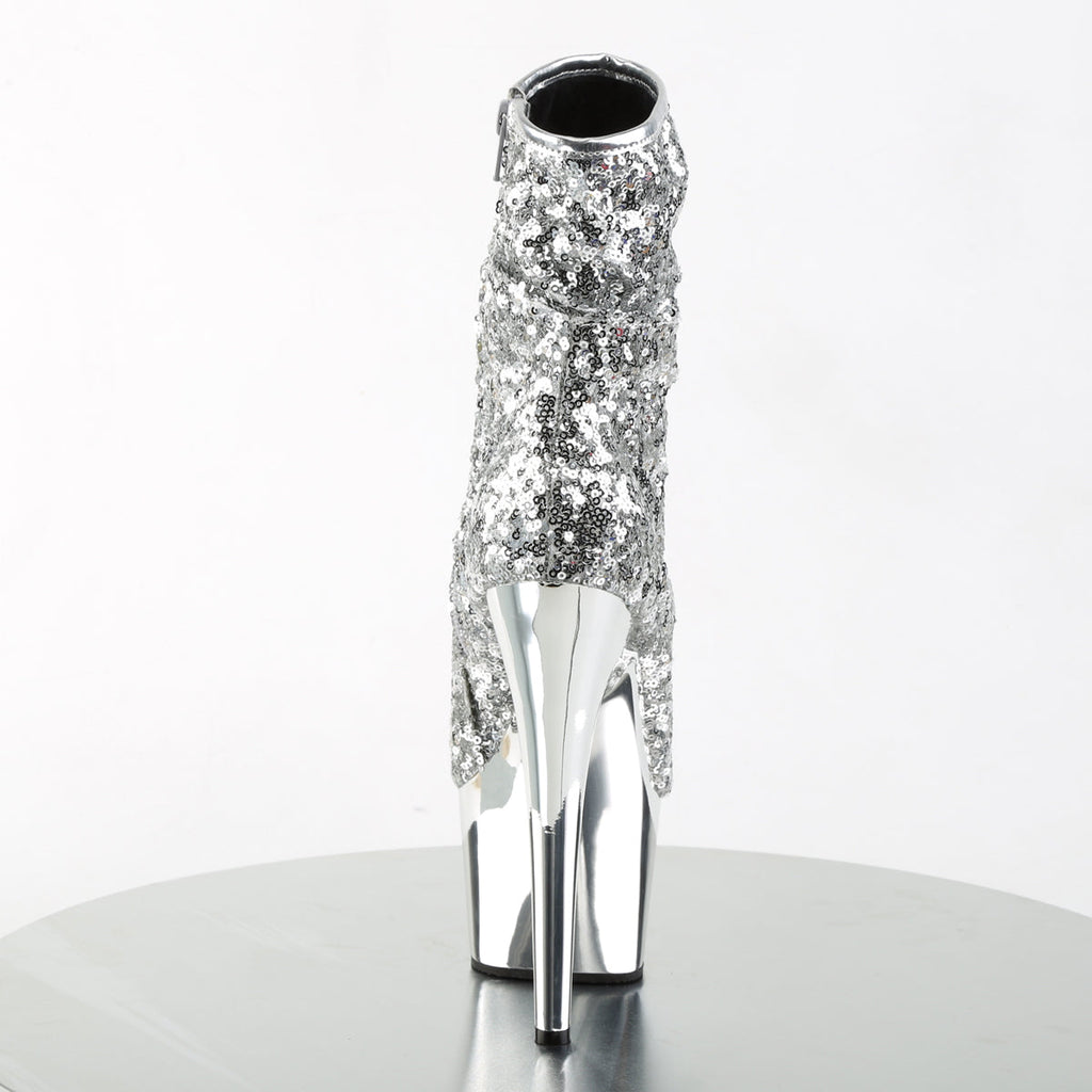 Pleaser Womens Ankle Boots ADORE-1008SQ Slv Sequins/Slv Chrome