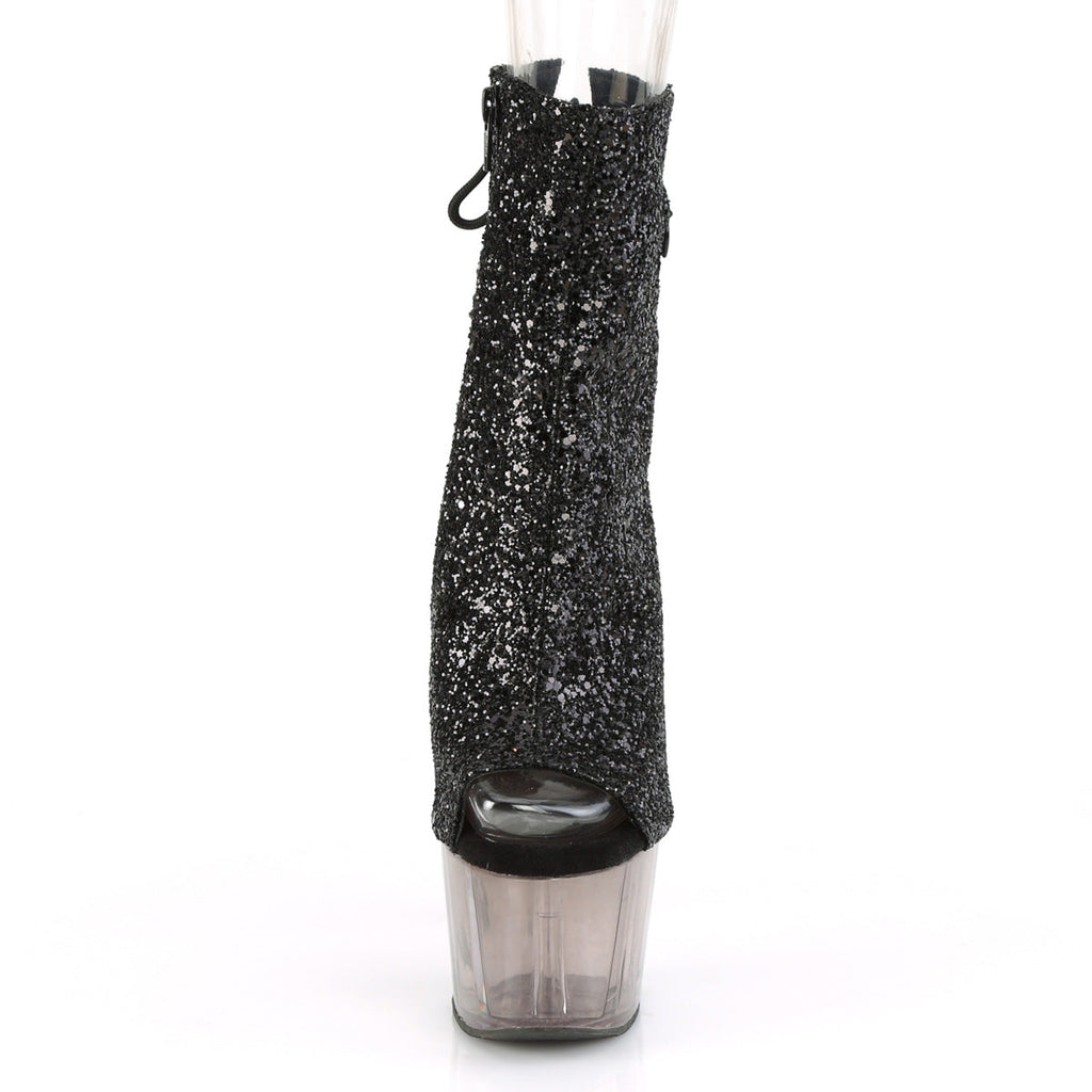 Pleaser Womens Ankle Boots ADORE-1018GT Blk Glitter/Smoke Tinted