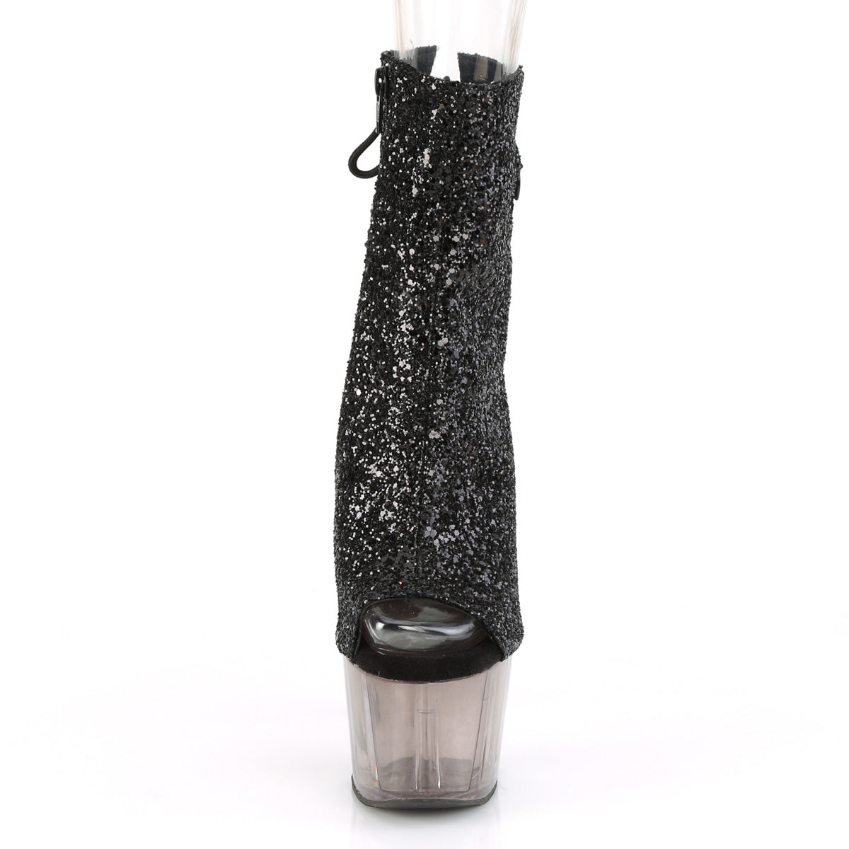 Pleaser Womens Ankle Boots ADORE-1018GT Blk Glitter/Smoke Tinted