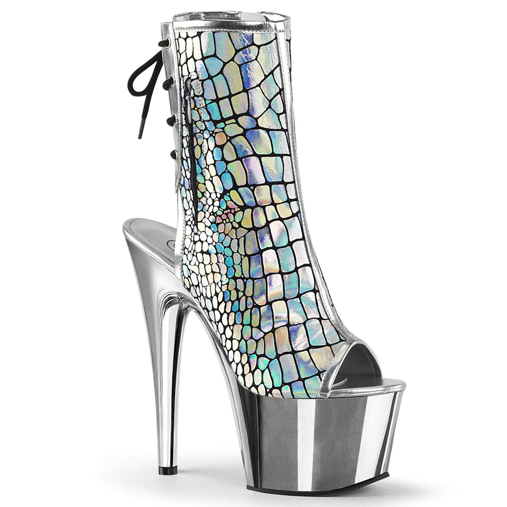Pleaser Womens Ankle Boots ADORE-1018HG Slv Hologram Ostrich Pu/Slv Chrome