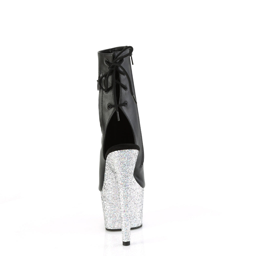 Pleaser   ADORE-1018LG Blk Faux Leather/Slv Multi Glitter