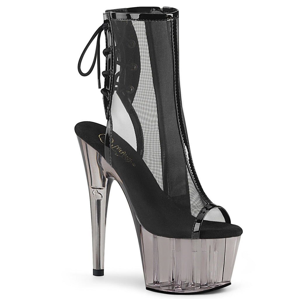 Pleaser Womens Ankle Boots ADORE-1018MSHT Blk Pat-Mesh/Smoke Tinted