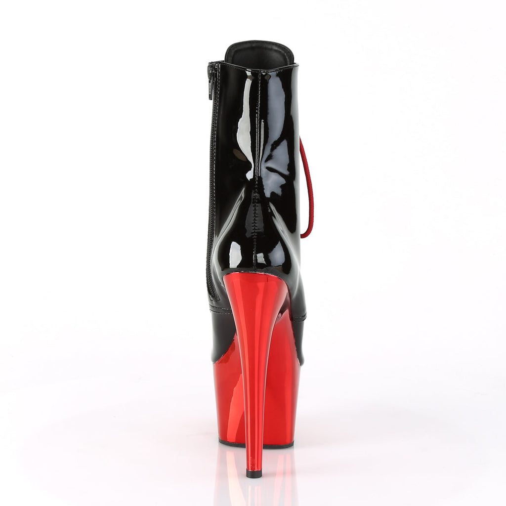 Pleaser Womens Ankle Boots ADORE-1020 Blk Pat/Red Chrome