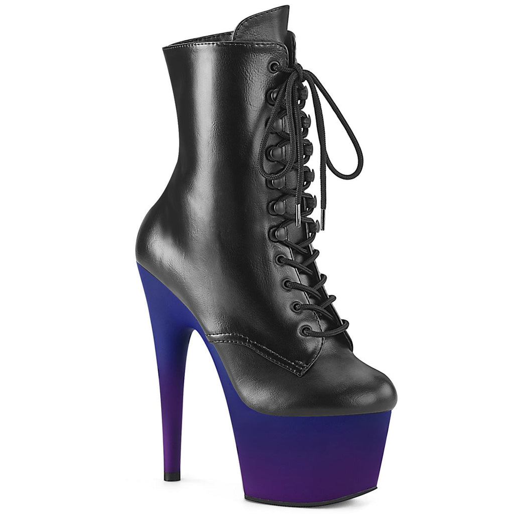 Pleaser Womens Ankle Boots ADORE-1020BP Blk Faux Leather/Blue-Purple Ombre