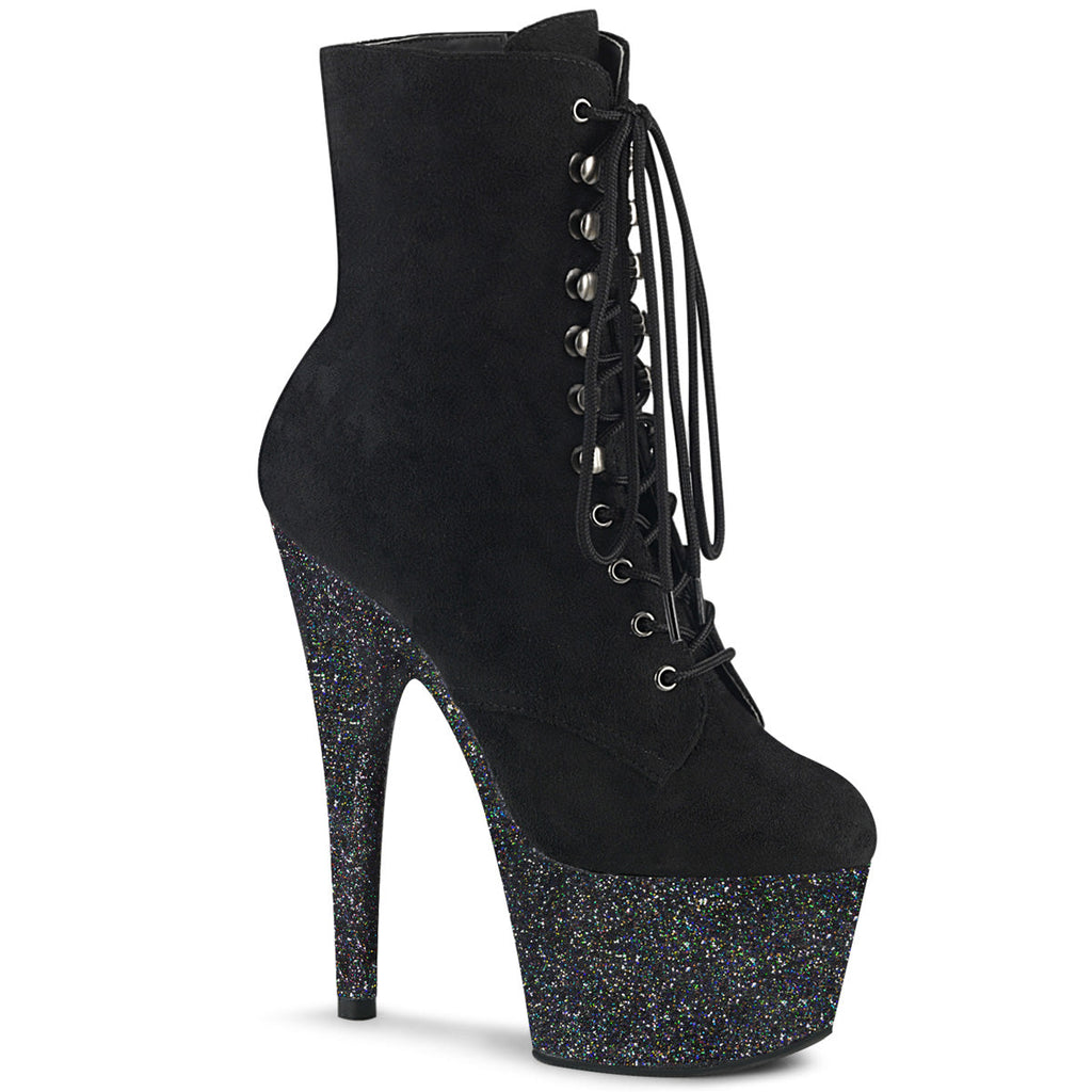 Pleaser Womens Ankle Boots ADORE-1020FSMG Blk Faux Suede/Blk Multi Mini Glitter