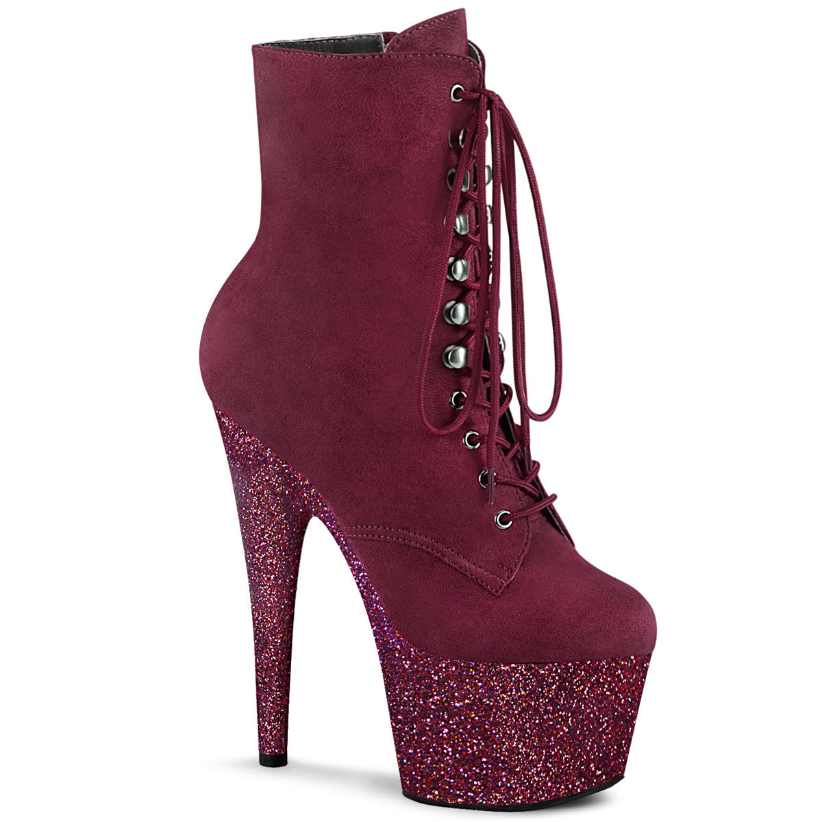 Pleaser Womens Ankle Boots ADORE-1020FSMG Burgundy F. Suede/Burgundy Multi Mini Gltr