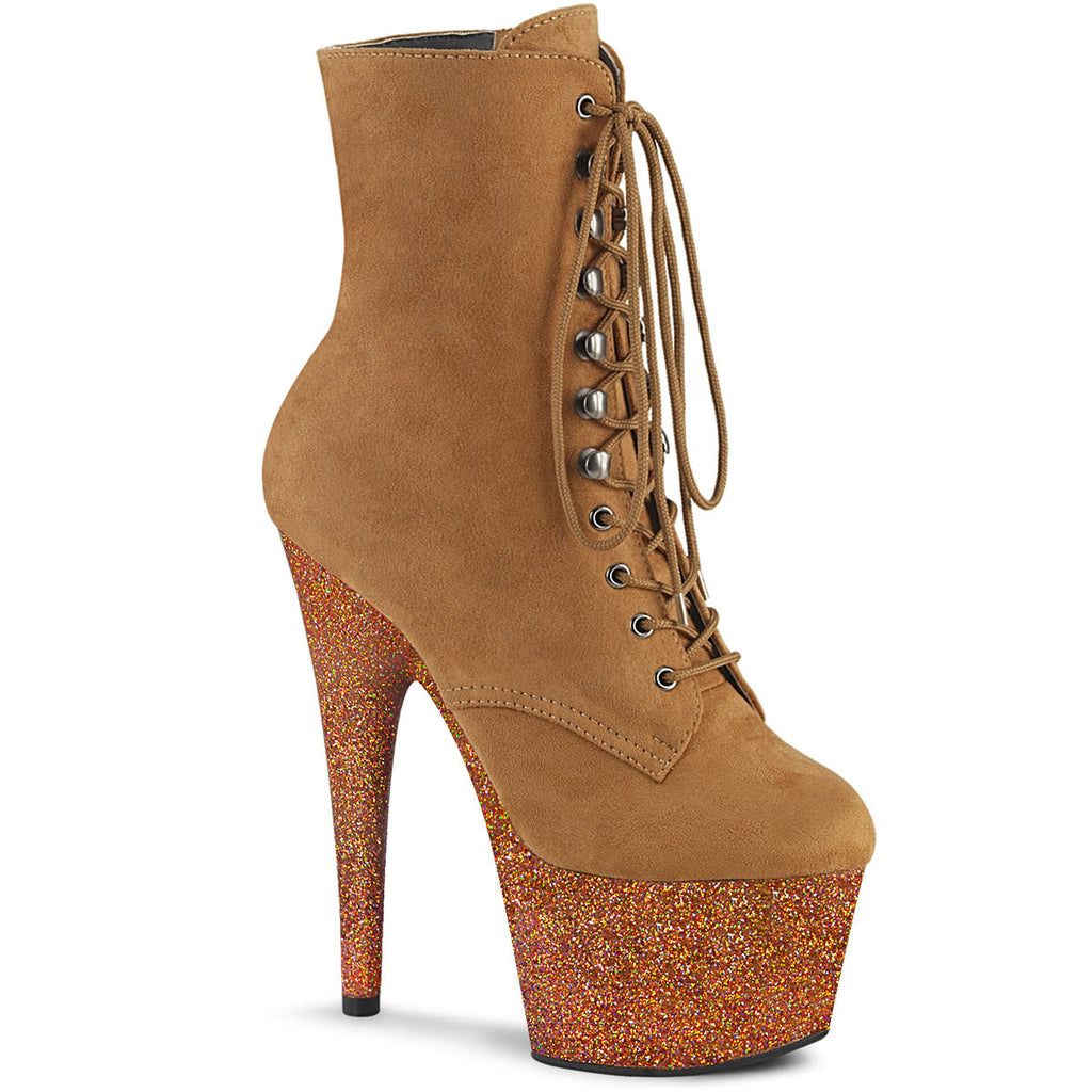 Pleaser Womens Ankle Boots ADORE-1020FSMG Camel F.Suede/Camel Multi Mini Glitter