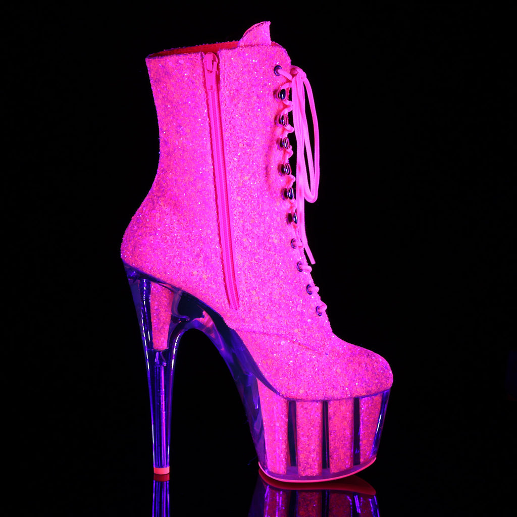 Pleaser Womens Ankle Boots ADORE-1020G Neon Pink Glitter/Neon Pink Glitter