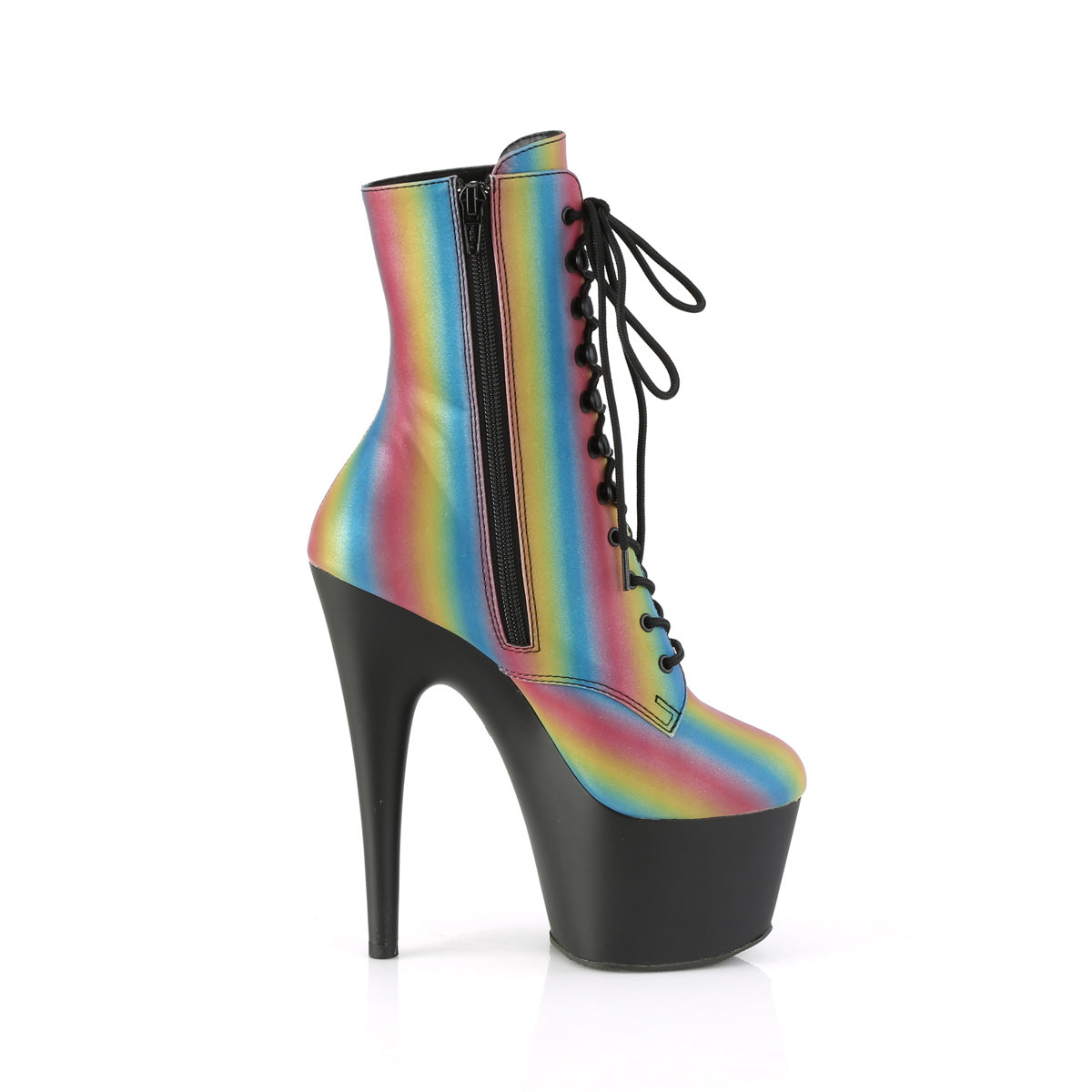 Pleaser Womens Ankle Boots ADORE-1020REFL-02 Rainbow Reflective/Blk Matte