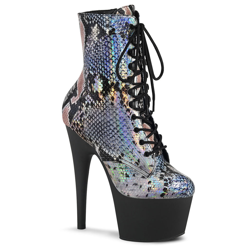 Pleaser Womens Ankle Boots ADORE-1020SP Slv Holo Snake Print/Blk Matte
