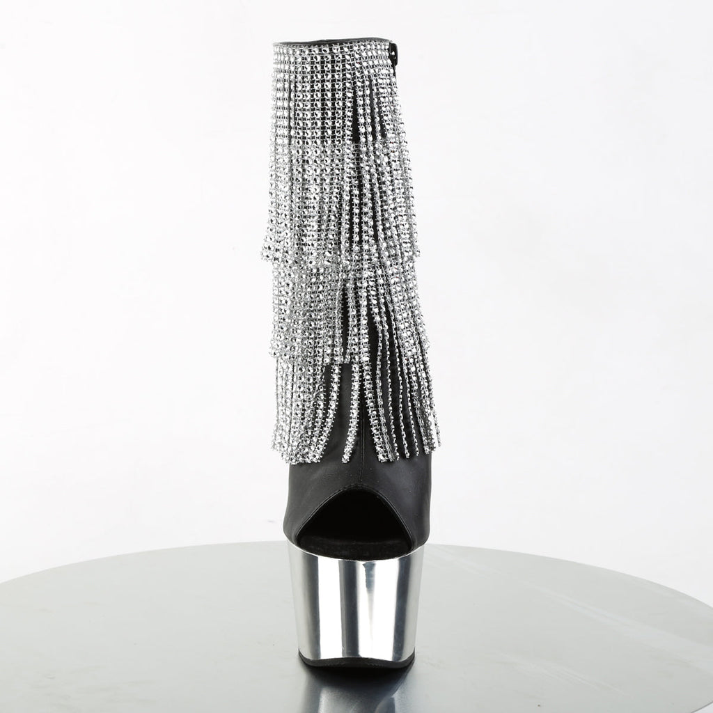 Pleaser Womens Ankle Boots ADORE-1024RSF Blk Faux Leather-Slv/Slv Chrome