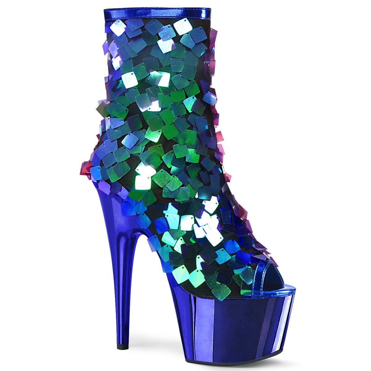 Pleaser Womens Ankle Boots ADORE-1031SSQ Iri.Green Sequins-R.Blue MetPu/R.BlueChrome