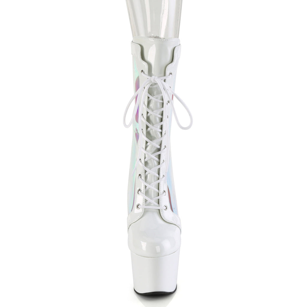 Pleaser Women's Platform Shoes ADORE-1047 Wht Pat-Holo/Wht
