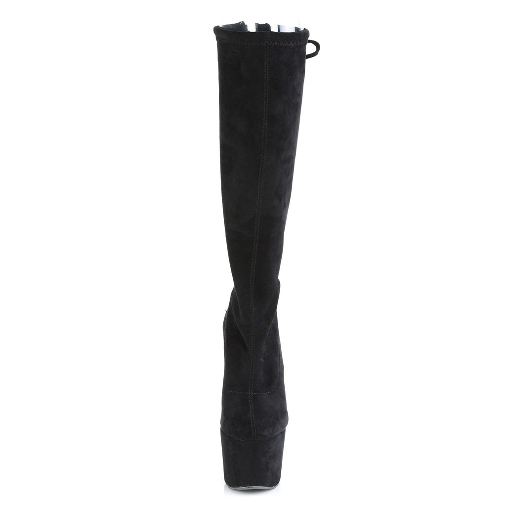 Pleaser Womens Boots ADORE-2008 Blk Stretch Faux Suede/Blk Faux Suede