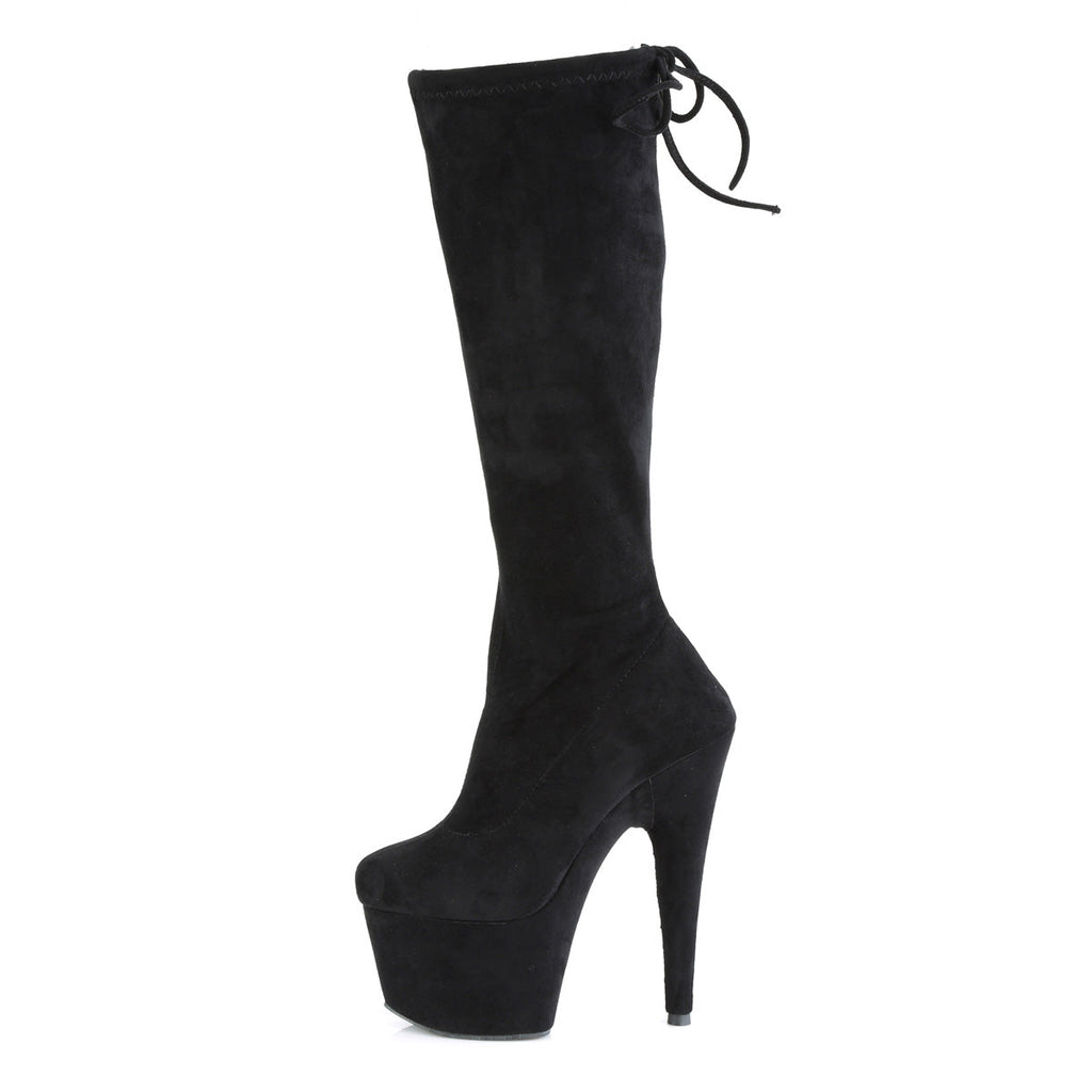 Pleaser Womens Boots ADORE-2008 Blk Stretch Faux Suede/Blk Faux Suede