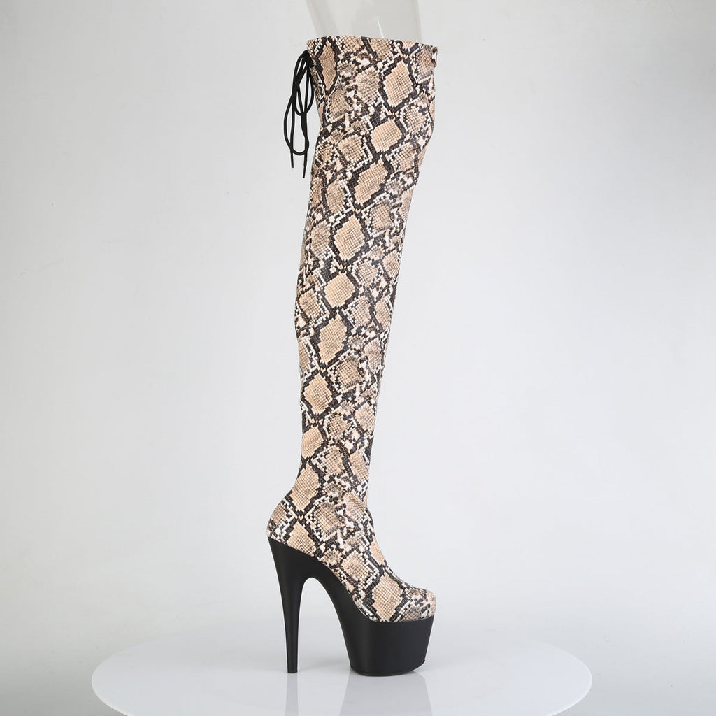 Pleaser Women's Platform Shoes ADORE-3008SP-BT Tan-Brown Snake Print/Blk Matte