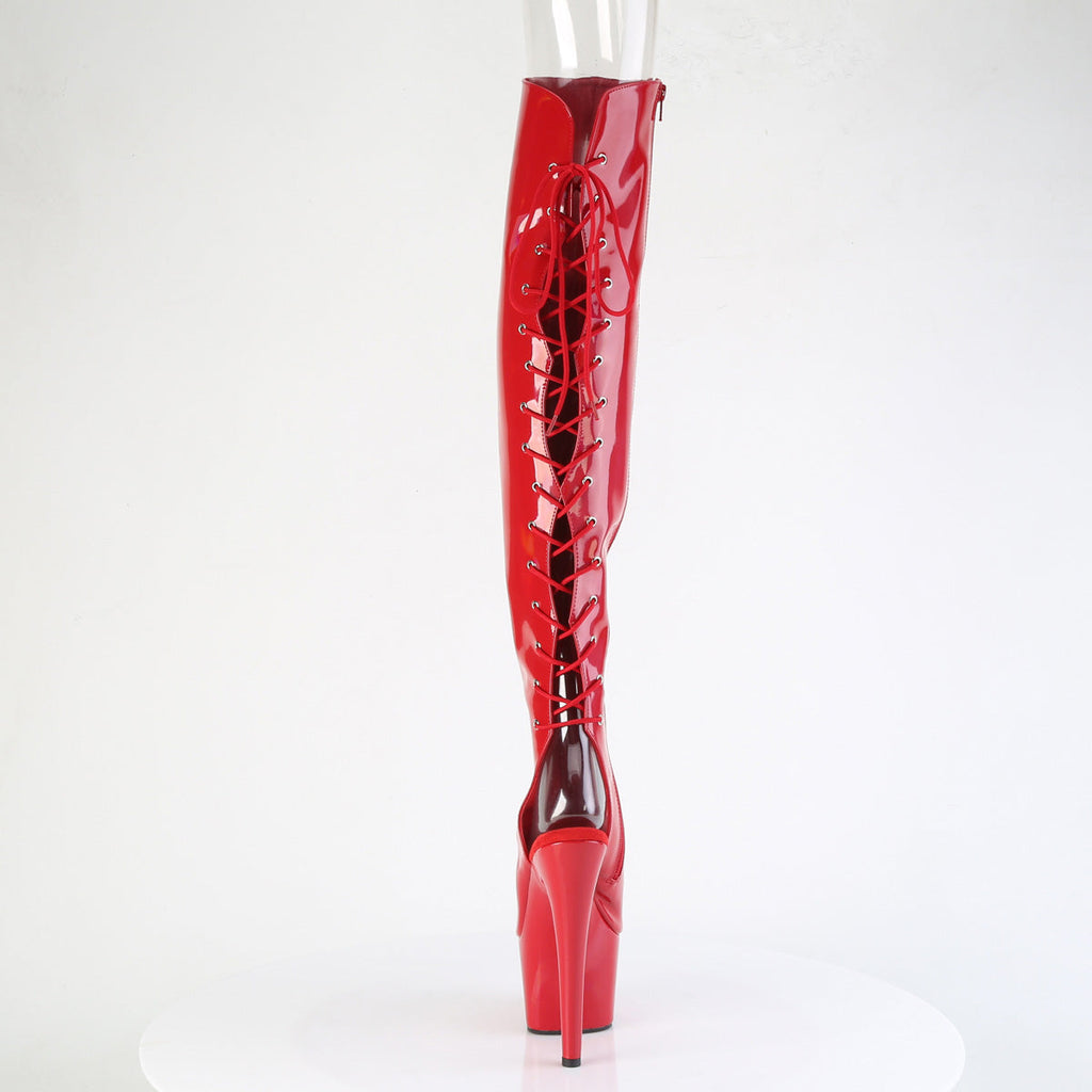 Pleaser Women's Platform Shoes ADORE-3019HWR Red Str. Holo/Red Holo