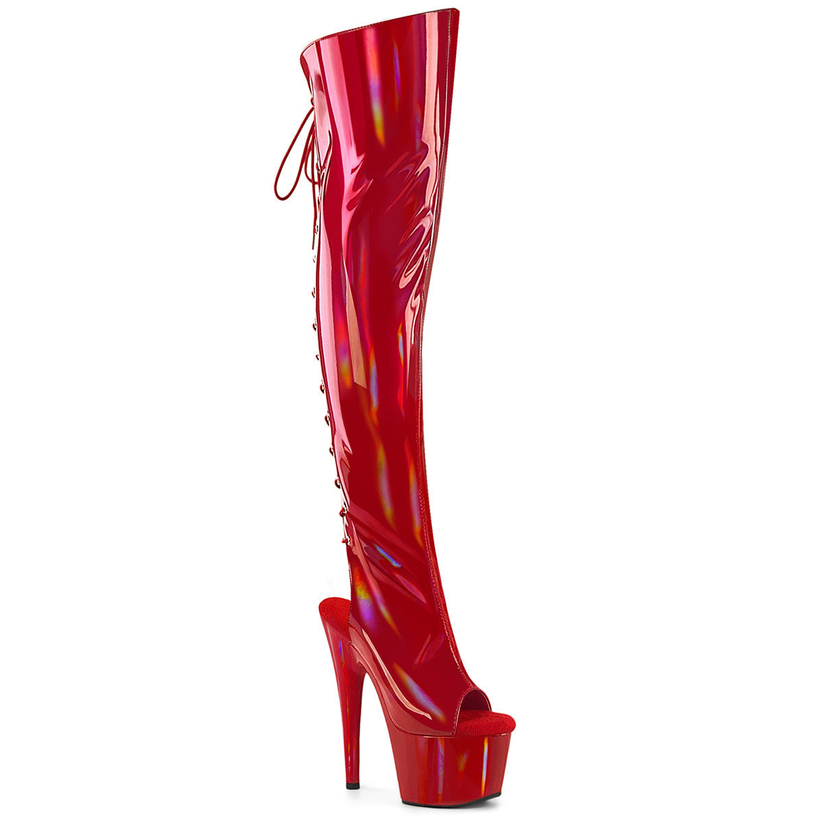 Pleaser Women's Platform Shoes ADORE-3019HWR Red Str. Holo/Red Holo