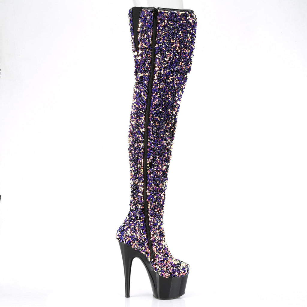 Pleaser Womens Boots ADORE-3020 Purple Multi Sequins/Blk