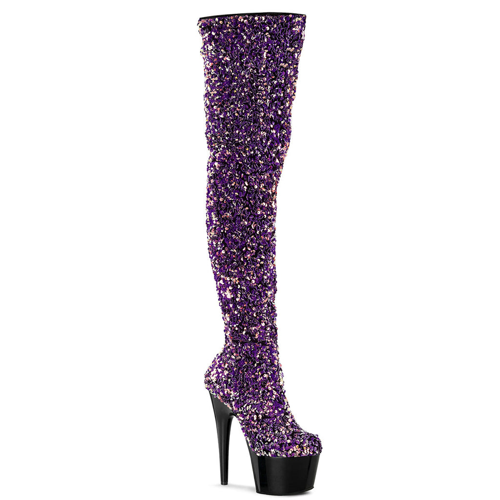 Pleaser Womens Boots ADORE-3020 Purple Multi Sequins/Blk