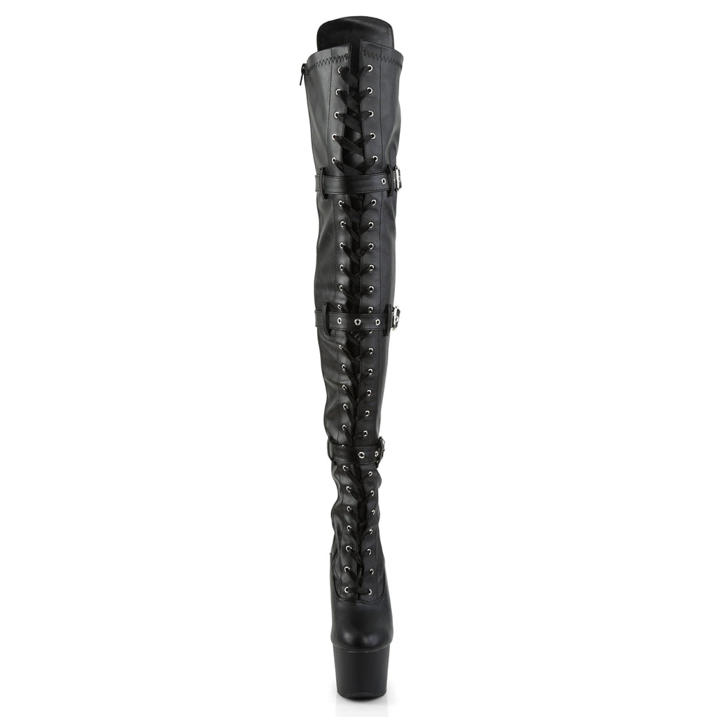Pleaser Women's Platform Shoes ADORE-3028 Blk Str Faux Leather/Blk Matte