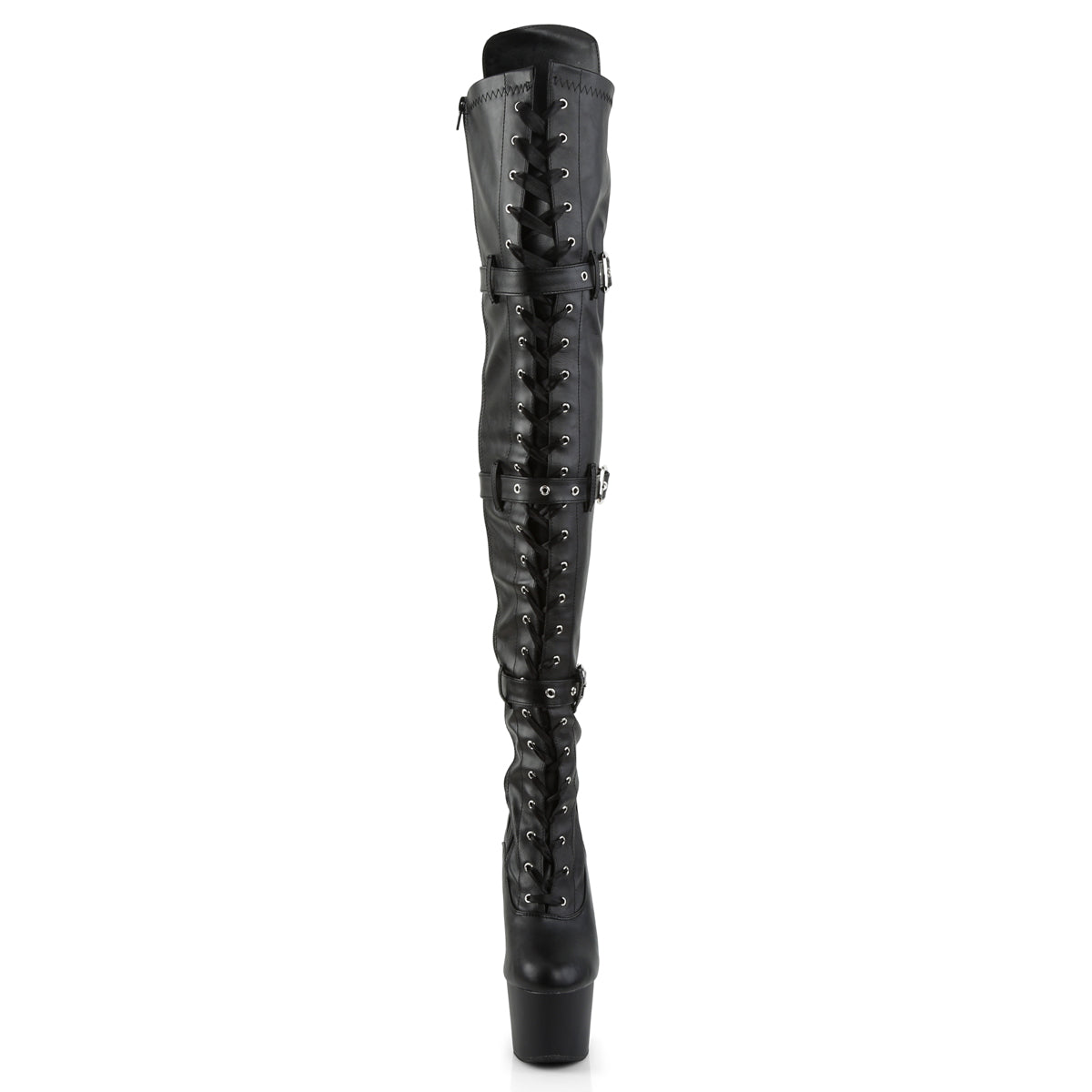 Pleaser Women's Platform Shoes ADORE-3028 Blk Str Faux Leather/Blk Matte