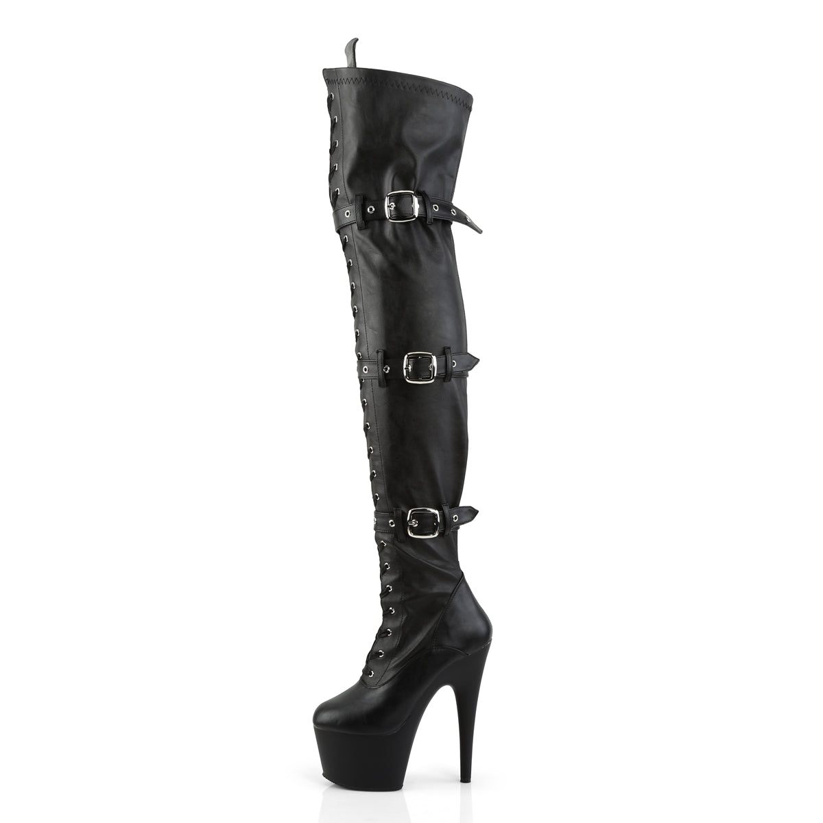 Pleaser Women's Platform Shoes ADORE-3028 Blk Str Faux Leather/Blk Matte