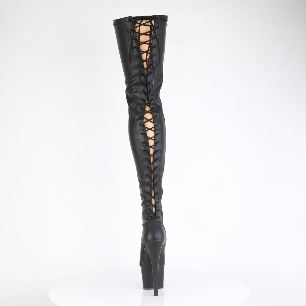 Pleaser Women's Platform Shoes ADORE-3850 Blk Str. Faux Leather/Blk Matte