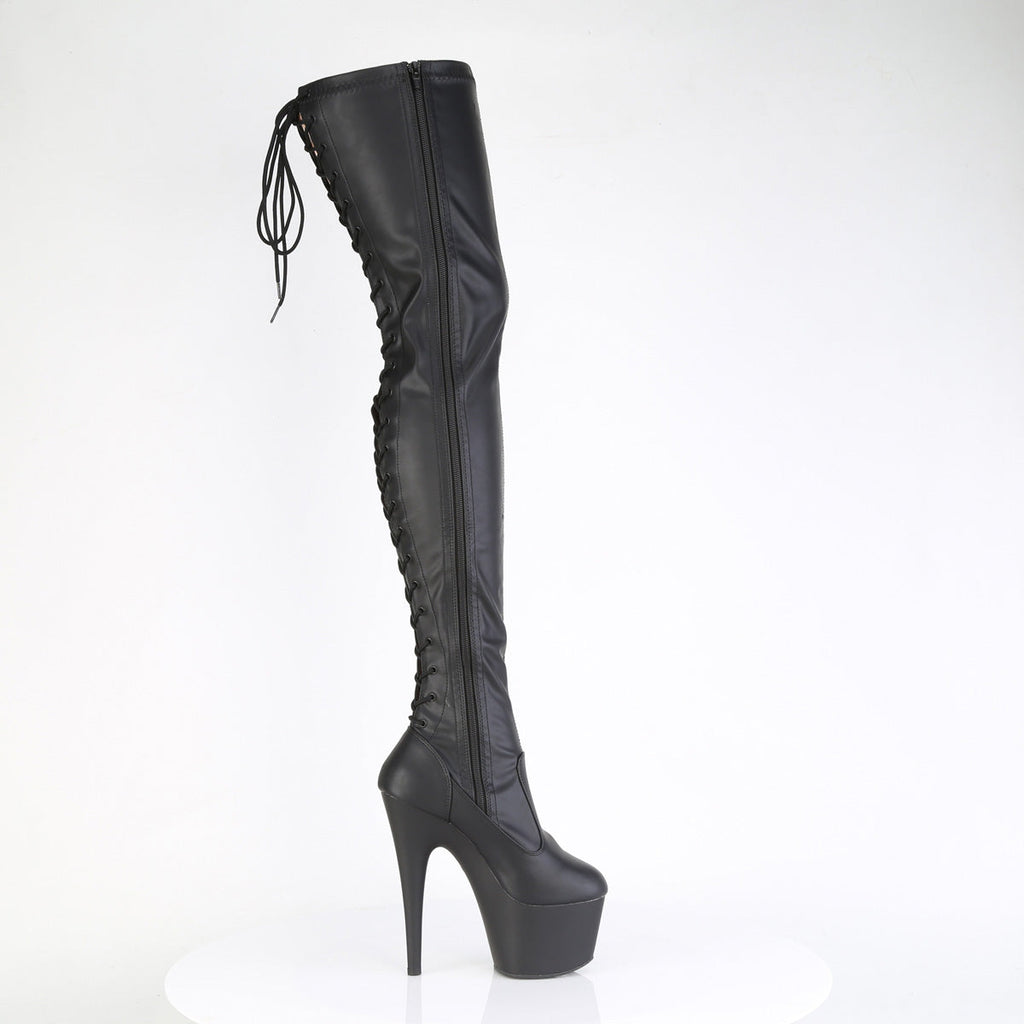 Pleaser Women's Platform Shoes ADORE-3850 Blk Str. Faux Leather/Blk Matte