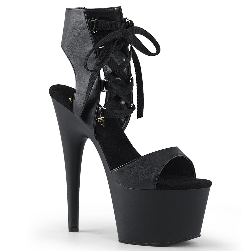 Pleaser Womens Sandals ADORE-700-14 Blk Faux Leather/Blk Matte