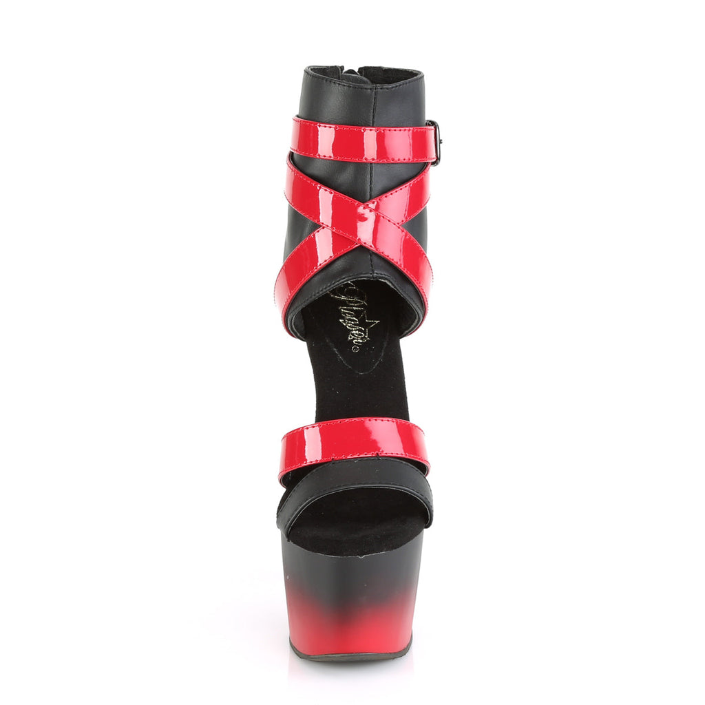 Pleaser Womens Sandals ADORE-700-15 Blk Faux Leather-Red Pat/Blk-Red Matte