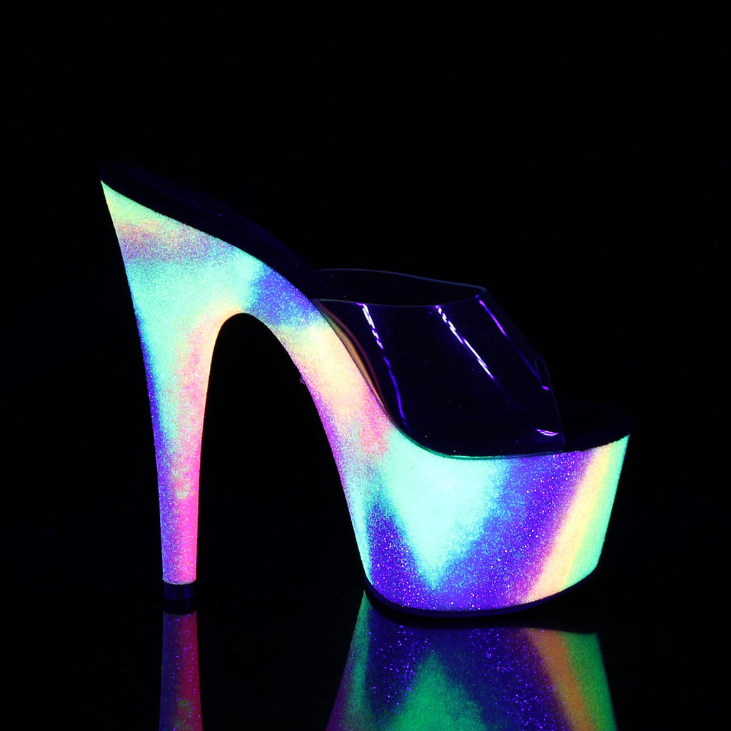 Pleaser Womens Sandals ADORE-701GXY Clr/Neon Galaxy Mini Glitter