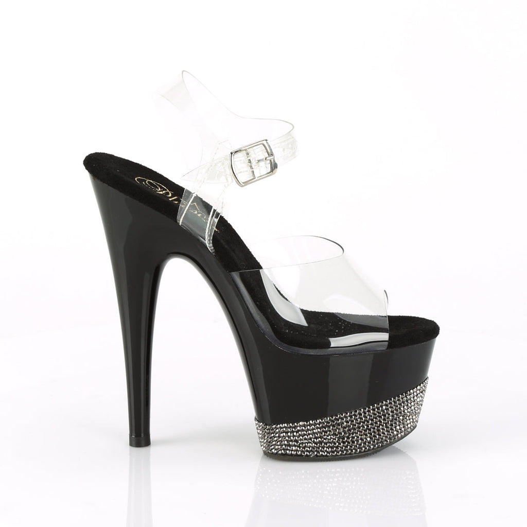 Pleaser Womens Sandals ADORE-708-3 Clr/Blk-Pewter RS