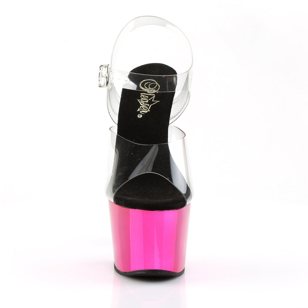 Pleaser Womens Sandals ADORE-708 Clr/H. Pink Chrome
