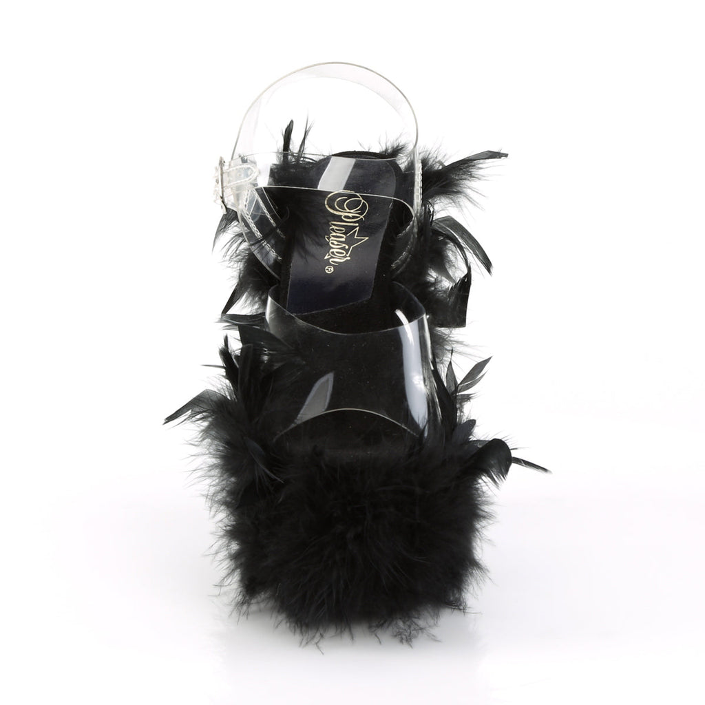 Pleaser Womens Sandals ADORE-708F Clr/Blk Marabou Feather
