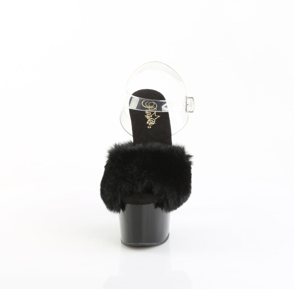 Pleaser Women's Platform Shoes ADORE-708FUR Blk Faux Fur-Clr TPU/Blk