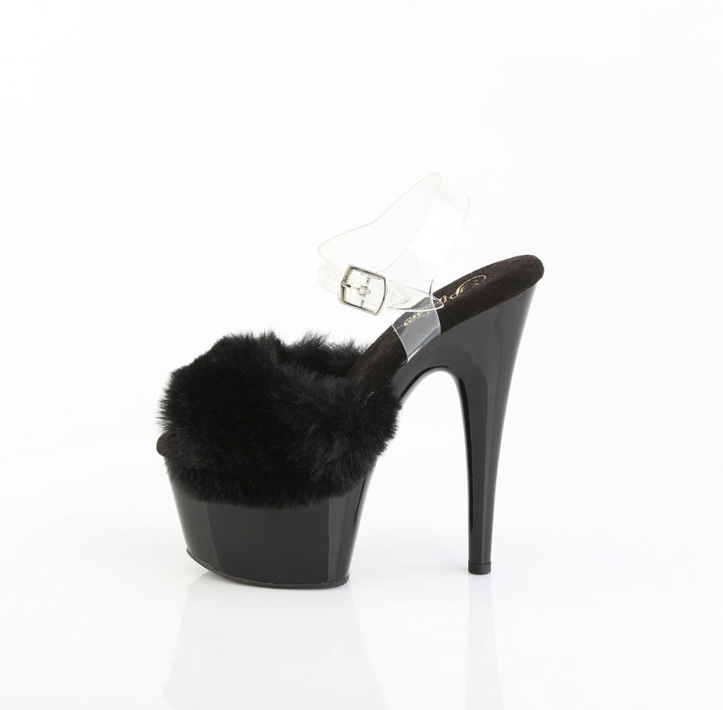 Pleaser Women's Platform Shoes ADORE-708FUR Blk Faux Fur-Clr TPU/Blk
