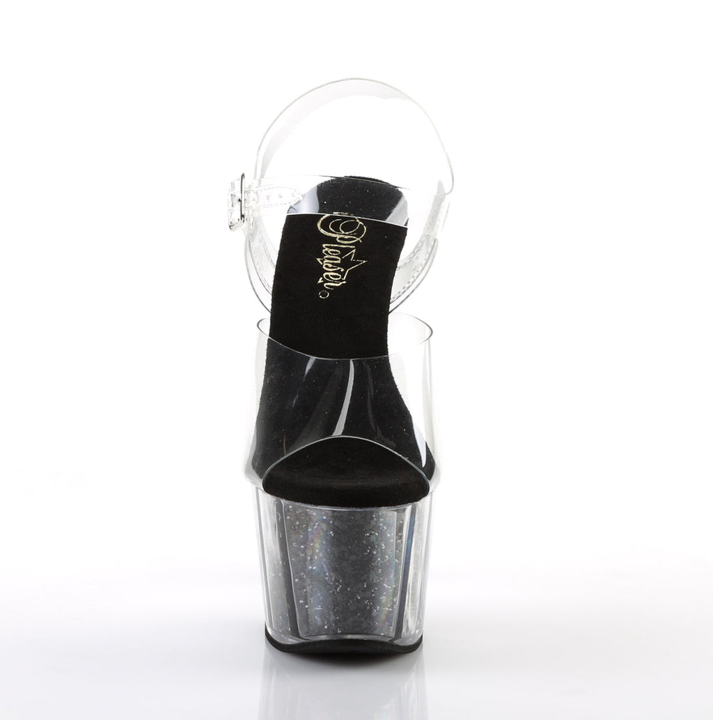 Pleaser Womens Sandals ADORE-708G Clr/Blk Glitter Inserts