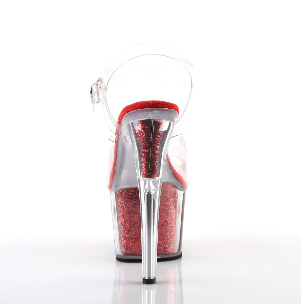 Pleaser Womens Sandals ADORE-708G Clr/Red Glitter Inserts