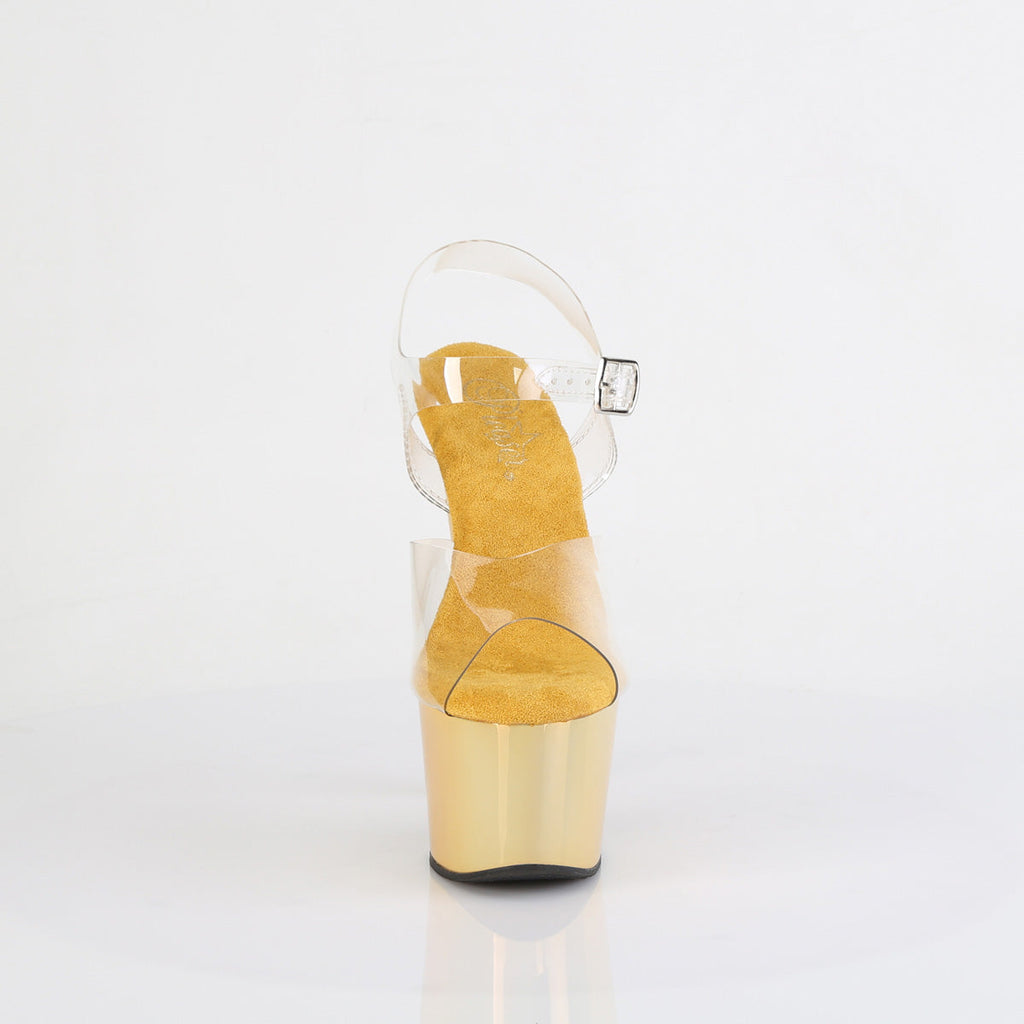 Pleaser Women's Platform Shoes ADORE-708LQ Clr/Liquid Gold Hologram