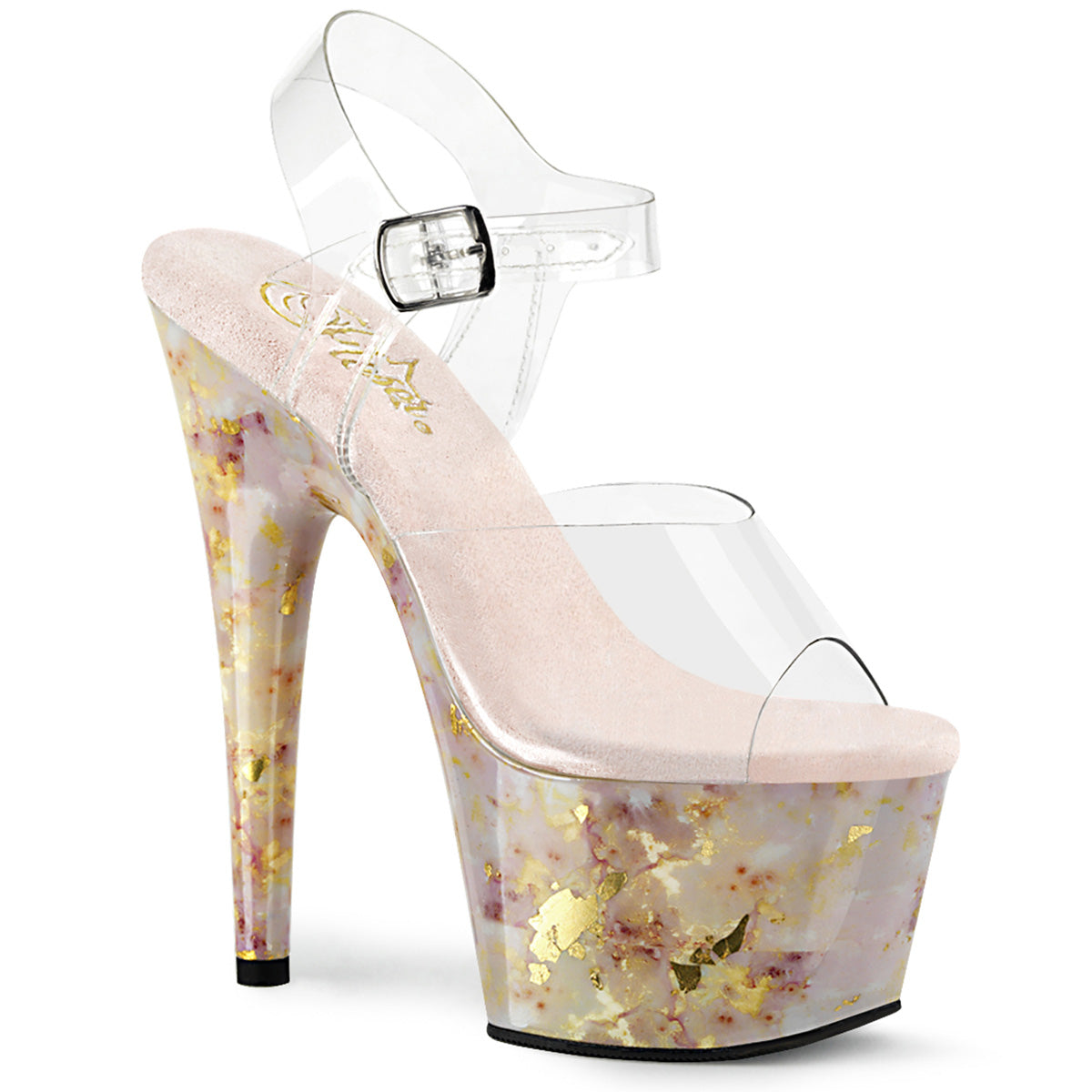 Pleaser  Sandals ADORE-708MB Clr/Blush-Gold Marble