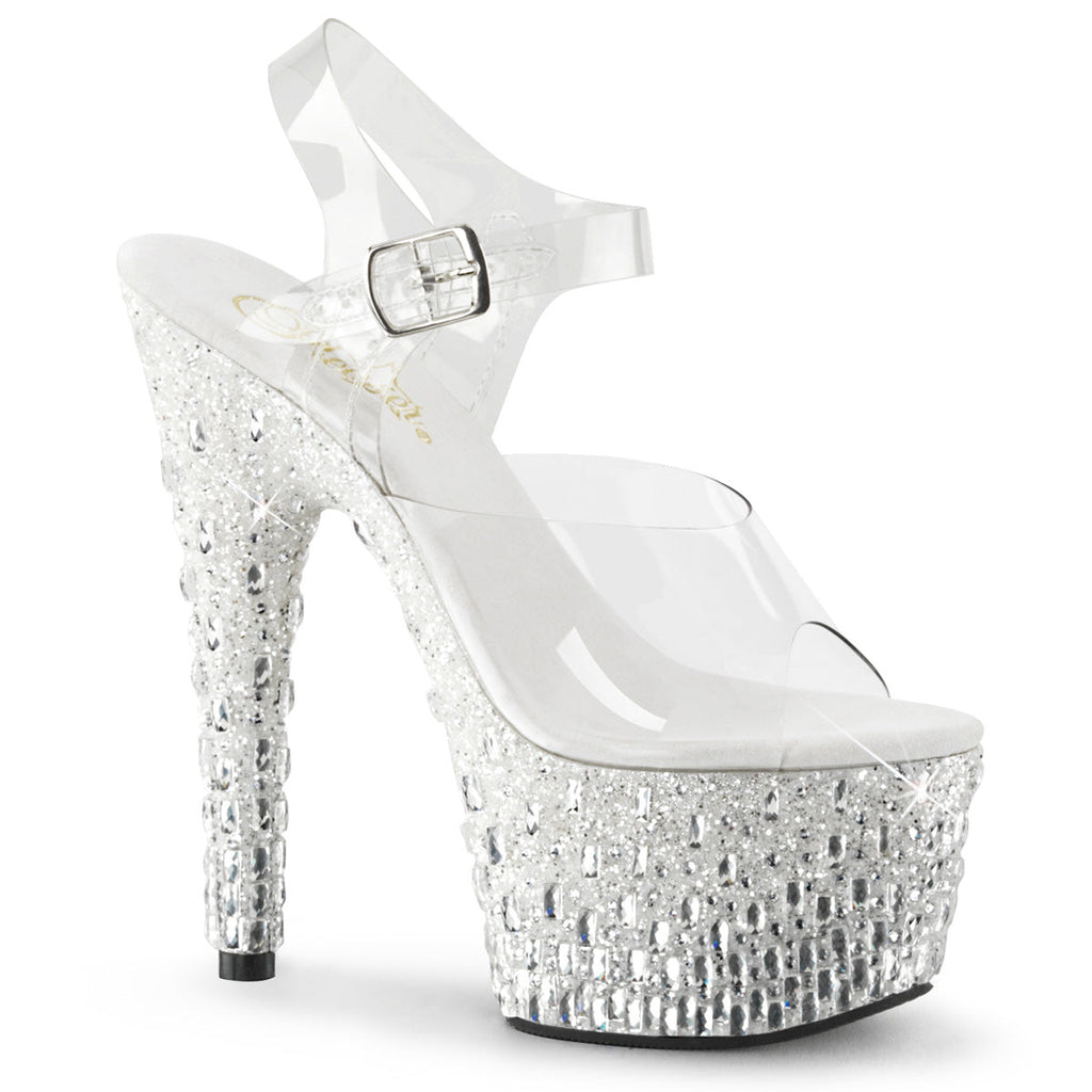 Pleaser Womens Sandals ADORE-708MR-5 Clr/Wht-Slv
