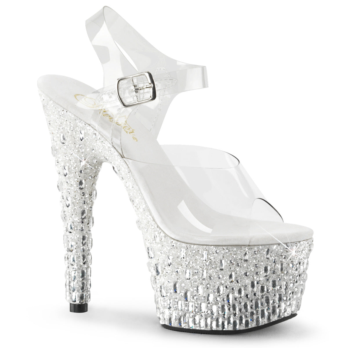 Pleaser Womens Sandals ADORE-708MR-5 Clr/Wht-Slv