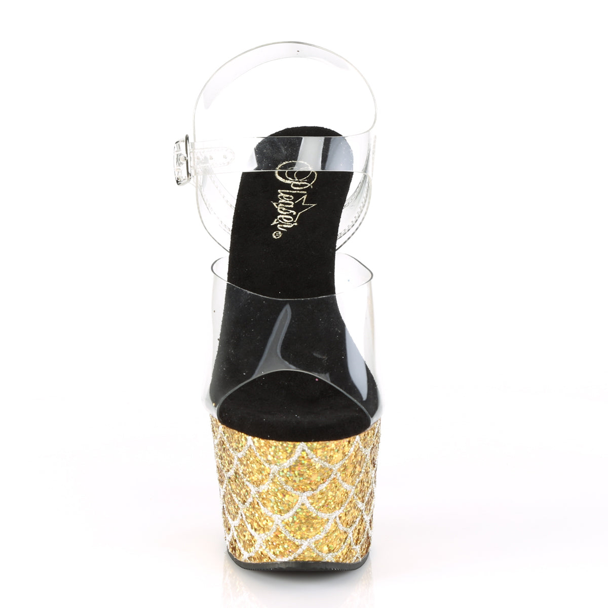 Pleaser Womens Sandals ADORE-708MSLG Clr/Gold Multi Glitter