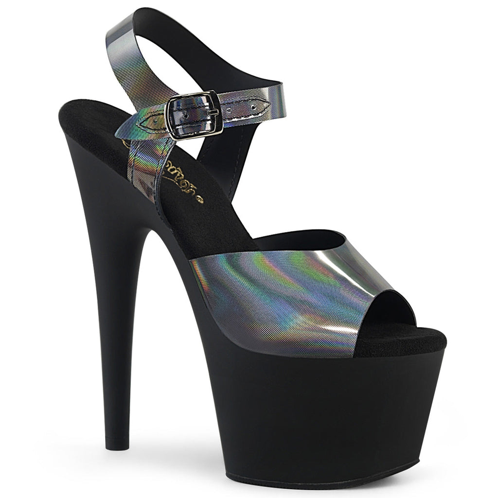 Pleaser Womens Sandals ADORE-708N-DT Pewter Hologram TPU/Blk Matte