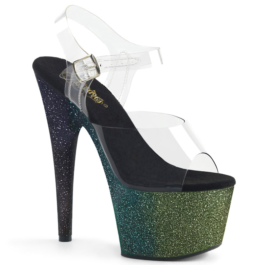 Pleaser Womens Sandals ADORE-708OMBRE Clr/Emerald-Poison-Blk Ombre