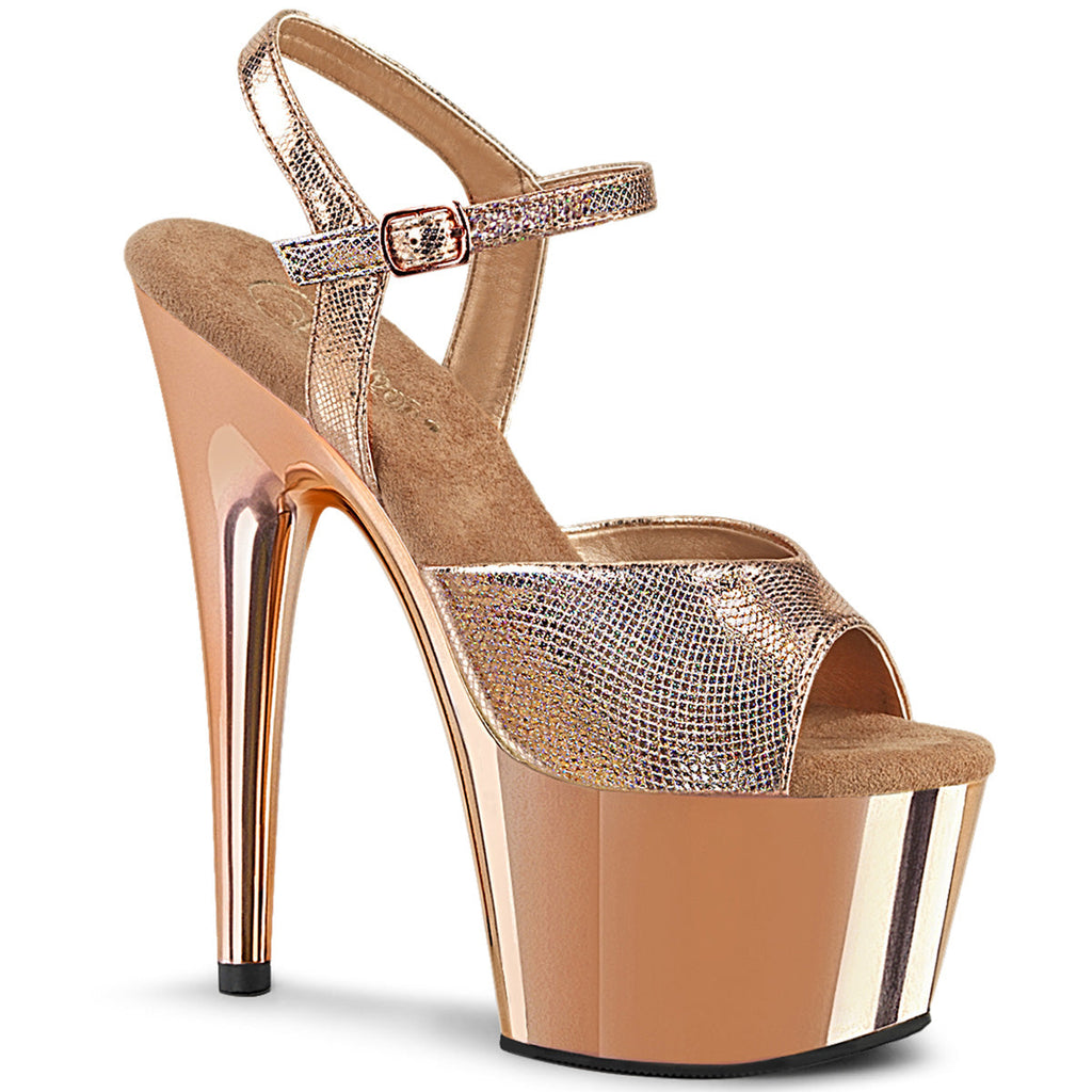 Pleaser Womens Sandals ADORE-709 Rose Gold Textured Metallic/RoseGold Chrome