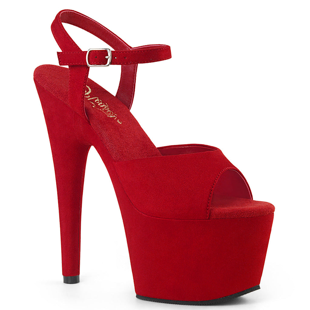 Pleaser Womens Sandals ADORE-709FS Red Faux Suede/Red Faux Suede